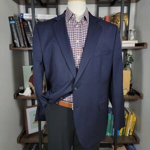 Stafford Men's Sport Coat Two‎ Button Navy Blue Stretch Gabardine Classic 46R